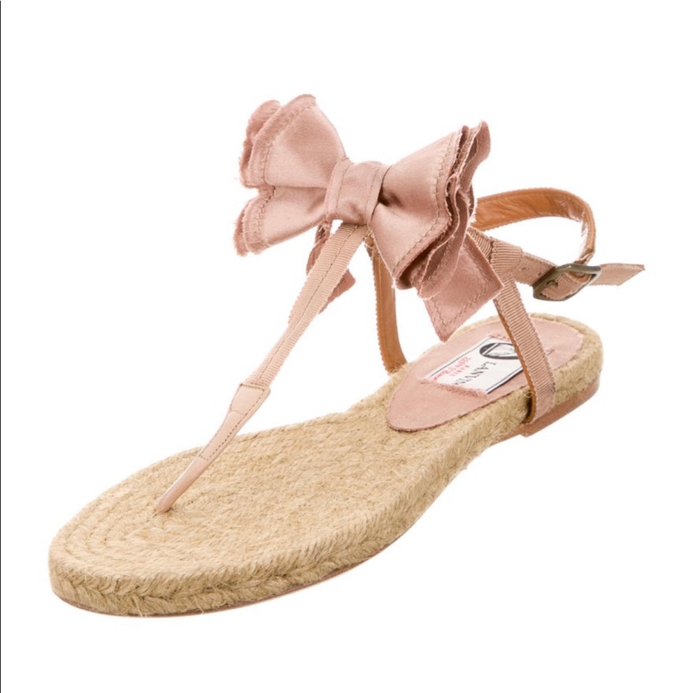 Lanvin pink satin bow espadrille flat sandals 36/6